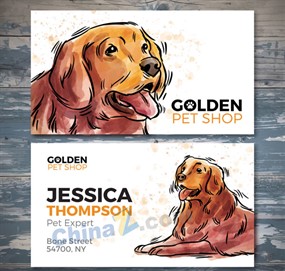 彩绘金毛犬宠物店名片矢量